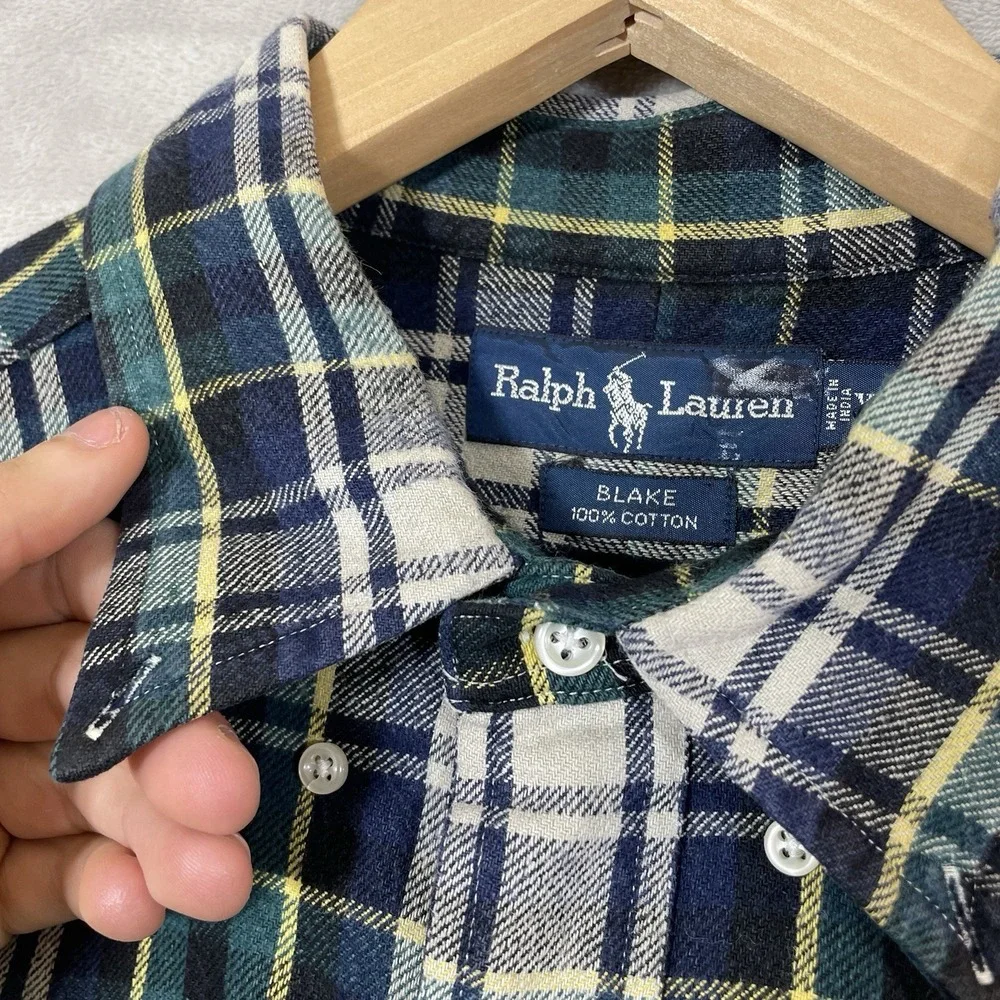 Ralph Lauren Blake Heavyweight Cotton Flannel Men XL Plaid 90s Button Down Shirt